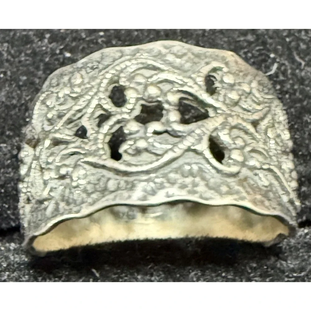 Sterling Silver Vintage Ornate Swirl Ring Size 10 Marked DT 925 Wide Band